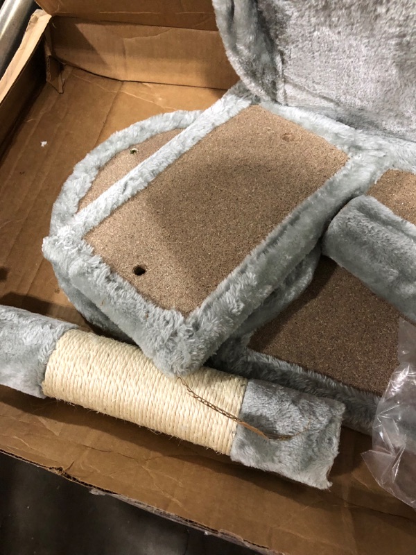 Photo 1 of  Multi-Level Cat Tree Condo Furniture with Sisal-Covered Scratching Posts, 2 Bigger Plush Condos, Perch Hammock for Kittens, Cats and Pets Light Gray MPJ020W
