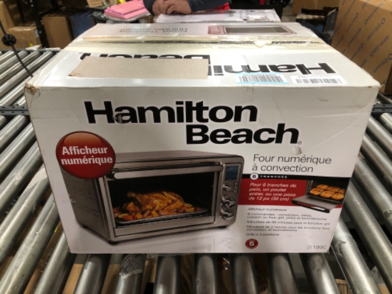Photo 1 of  OVEN ONLY!! Hamilton Beach 31190C Digital Display Countertop Convection Toaster Oven with Rotisserie, Large 6-Slice, Stainless Steel & Chicago Metallic Non-Stick Toaster Oven Bakeware Set, 4-Piece, Carbon Steel OVEN ONLY!!