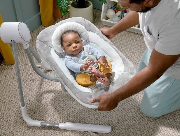 Photo 1 of Ingenuity Anyway Sway 5-Speed Multi-Direction Portable Baby Swing with Vibrations - Spruce, 0-9 Months