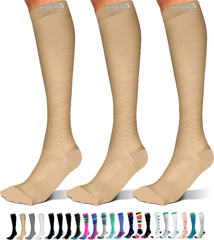 Photo 1 of SB SOX 3-Pair Compression Socks (15-20mmHg) for Men & Women – Best Socks for All Day Wear! - Size Small/Medium
