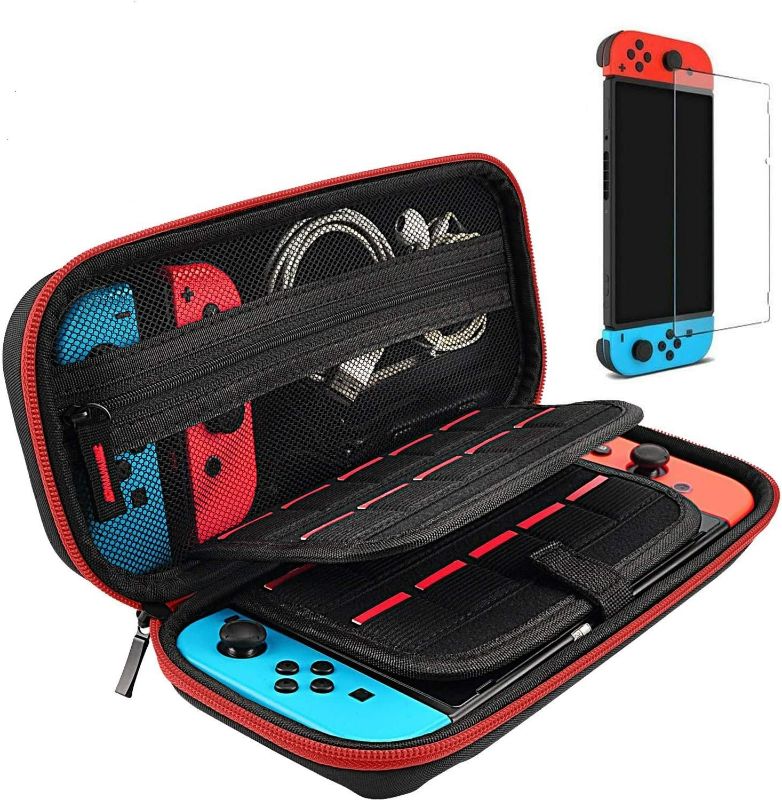 Photo 1 of Nintendo Switch Case and Tempered Glass Screen Protector Compatible with Nintendo Switch - Deluxe Hard Shell Travel Carrying Case, Pouch Case for Nintendo Switch Console & Accessories
