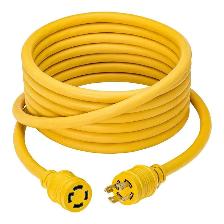 Photo 1 of Clear Power 50 ft 12/3 SJTW Heavy Duty Outdoor Extension Cord, Water, Weather & Kink Resistant, Flame Retardant, Yellow, 3 Prong Grounded Plug, CP10145
