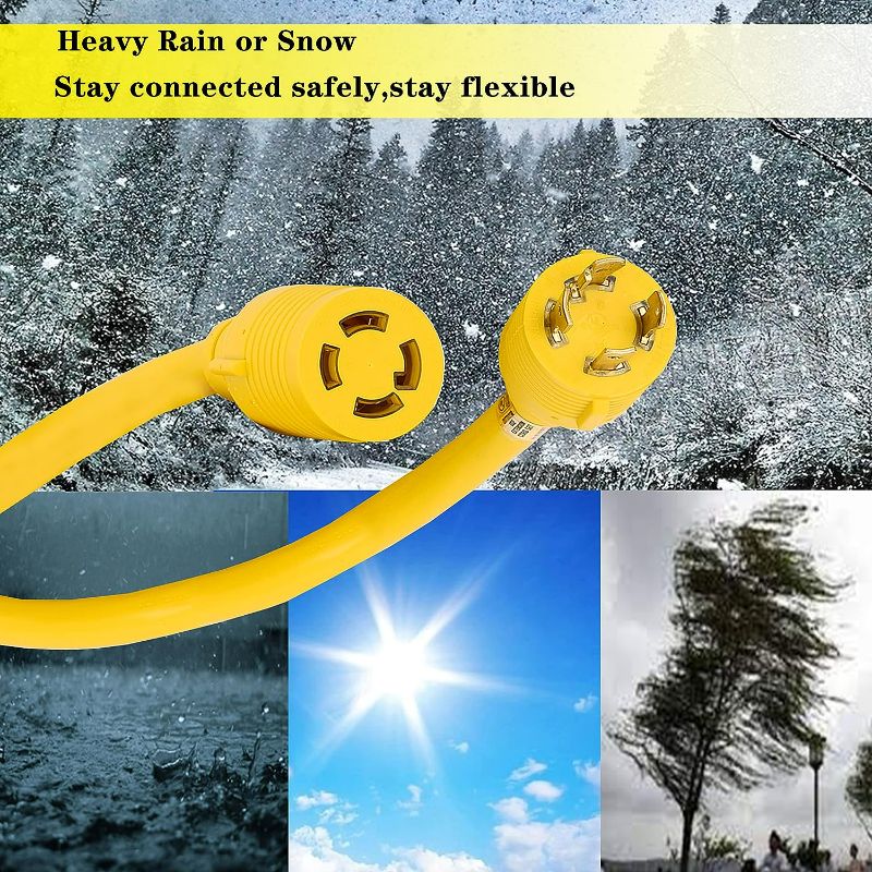 Photo 3 of Clear Power 50 ft 12/3 SJTW Heavy Duty Outdoor Extension Cord, Water, Weather & Kink Resistant, Flame Retardant, Yellow, 3 Prong Grounded Plug, CP10145

