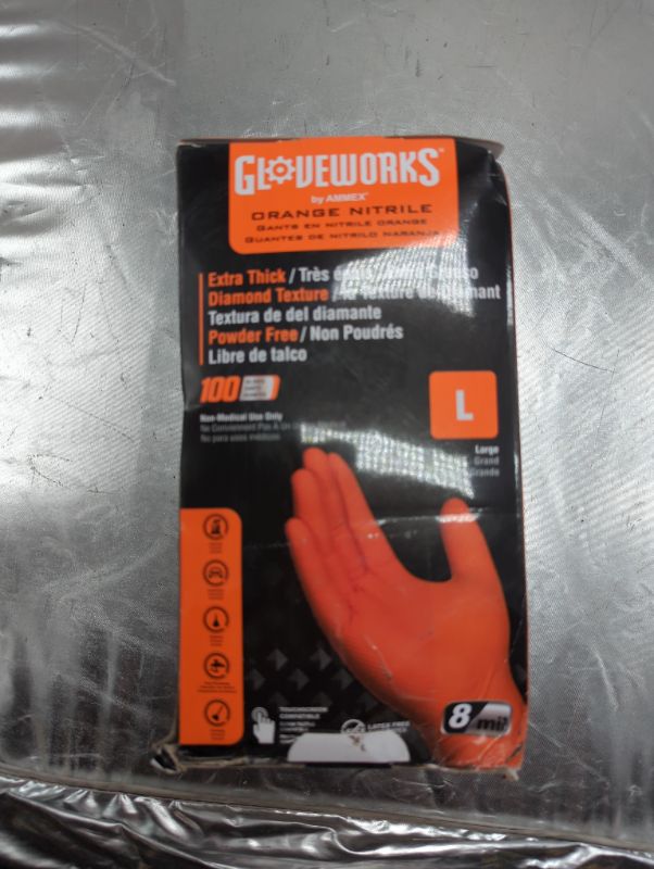 Photo 2 of Gloveworks Nitrile Gloves (Large, Orange, Box/100)