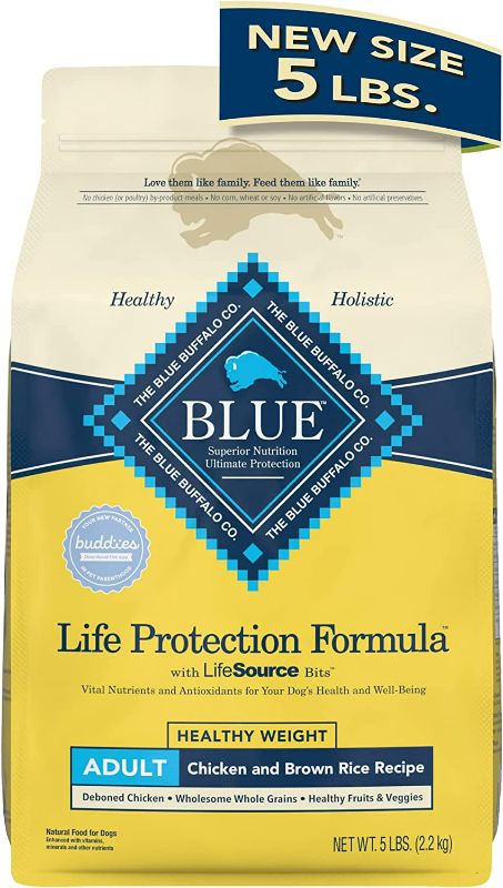 Photo 1 of Blue Buffalo Life Protection Formula Natural Adult Healthy Weight Dry Dog Food, Chicken and Brown Rice 5-lb Trial Size Bag
