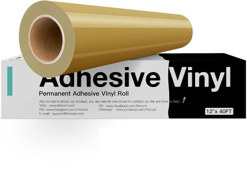 Photo 1 of HTVRONT Gold Permanent Vinyl, Gold Vinyl for Cricut - 12" x 40 FT Gold Adhesive Vinyl Roll for Cricut, Silhouette, Cameo Cutters, Signs, Scrapbooking, Craft, Die Cutters (Glossy Gold) + 12"x20" Holographic Color Sheet