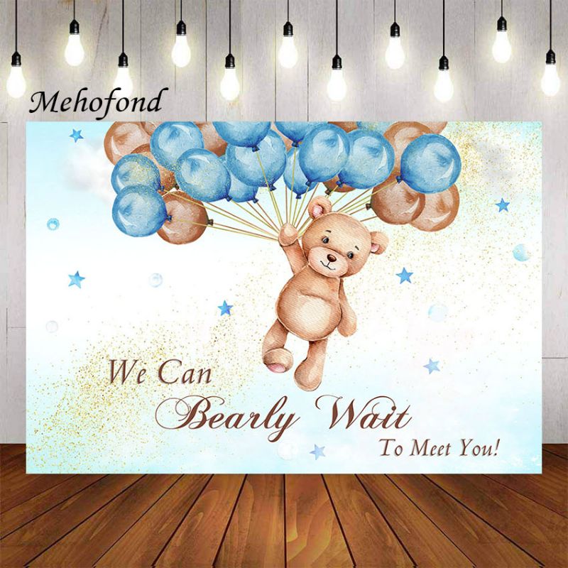 Photo 1 of Teddy Bear Baby Shower Backdrop, We Can Bearly Wait Vinyl Photo Background, 5x3ft Teddy Bear Baby Shower Banner Backdrops