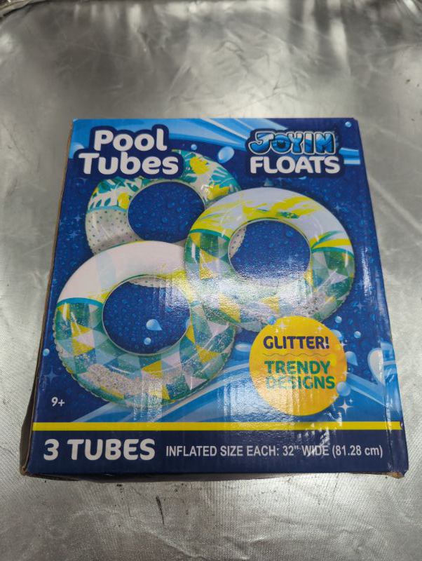 Photo 2 of Inflatable Pool Floats with Glitters 32.5"(3 Pack), Pool Floaties Tubes for Swimming Pool Kids Adults Beach Outdoor Party Supplies Tropical