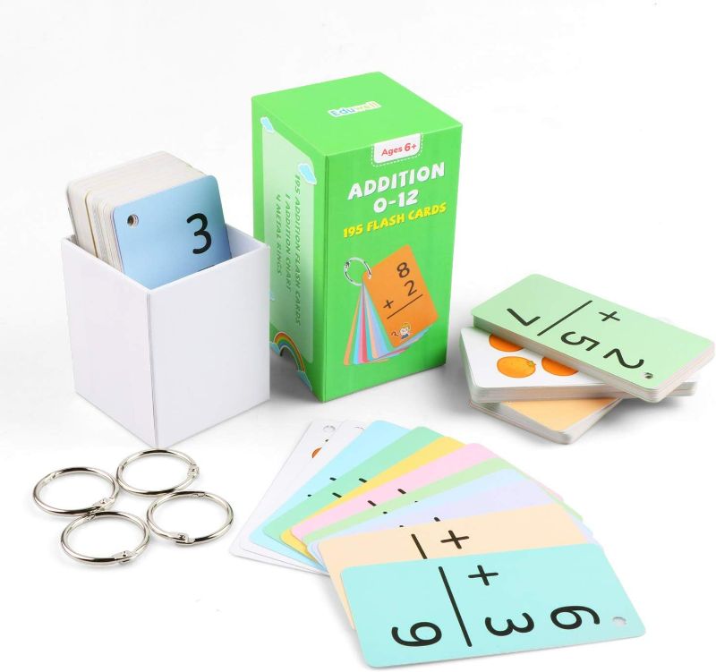 Photo 1 of BREEZYPALS Addition Flash Cards for Kids 1st Grade, 2nd Grade, All Facts Through 12, 195 Math Cards for Kindergarten with 4 Rings
