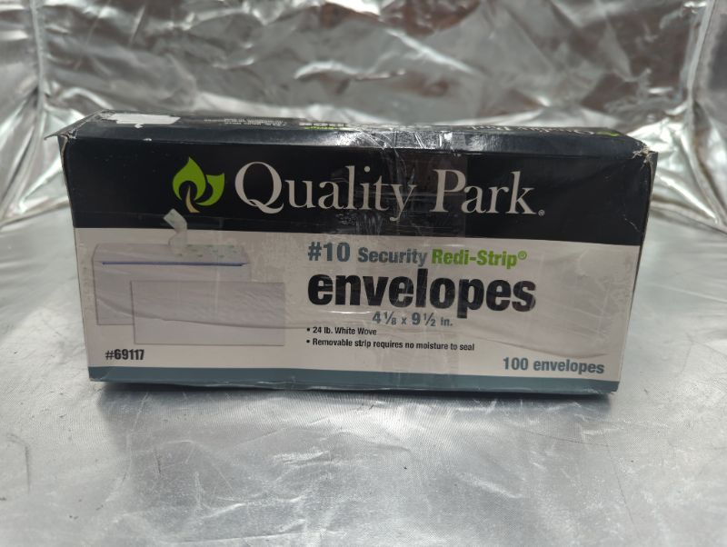 Photo 1 of Quality Park #10 Self-Seal Security Envelopes, Security Tint and Pattern, Redi-Strip Closure, 24-lb White Wove, 4-1/8" x 9-1/2", 100/Box (QUA69117)