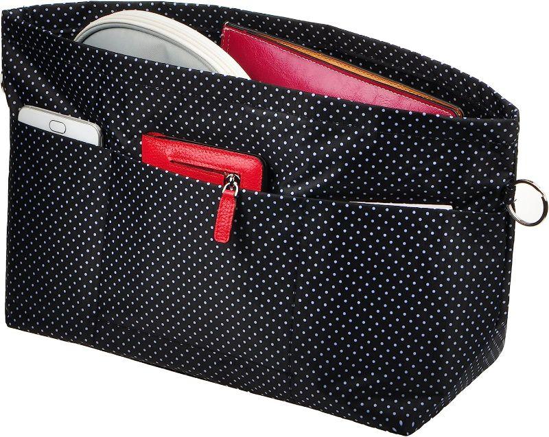 Photo 1 of Vercord Purse Organizer Insert Bag Tote Handbags Pocketbook Inserts Organizers Zipper 11 Pockets Black Dots Large
