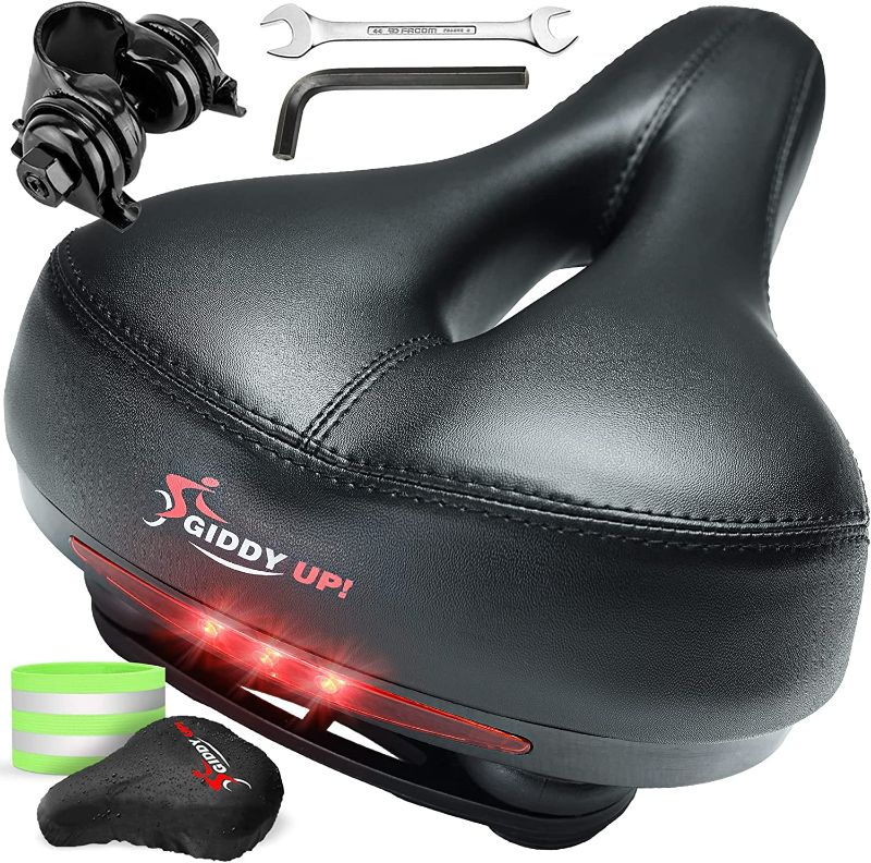 Photo 1 of Giddy Up! Bike Seat - Comfortable Bike Saddle for Exercise and Road Bicycle with LED - Wide Padded Bicycle Saddle for Peloton - Replacement Comfort Bicycle Seat Cushion for Men and Women
