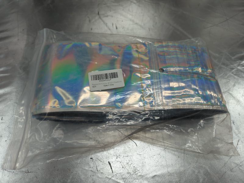 Photo 3 of Permotary 200 PCS Holographic Aluminum Foil Bags Ziplock Bags, Resealable Smell Proof Bags for Food Storage Party Favor Cookies Coffee Bean Jewelry Electronics - (4.7"x7.8")
