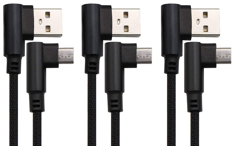 Photo 1 of AAOTOKK 3 Ft 90 Degree Micro USB Cable Right Angle USB 2.0 Micro Male Nylon-Braided Fast Sync & Charging Cord Compatible with Android, Samsung, LG,Huawei, Smartphones & More(Black/3-Pack)
