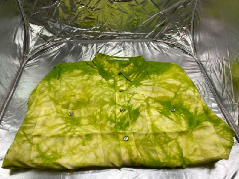 Photo 1 of GREEN AND YELLOW TIE DYE BUTTON UP SHIRT , SPARKS , SIZE SMALL