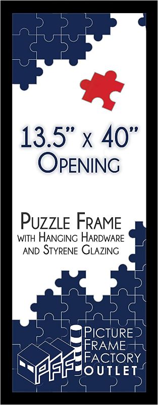 Photo 1 of (1) -13.5x40-1.25" Flat Black Profile - Puzzle Frame - Hanging Hardware and Plexiglass Included NEW 