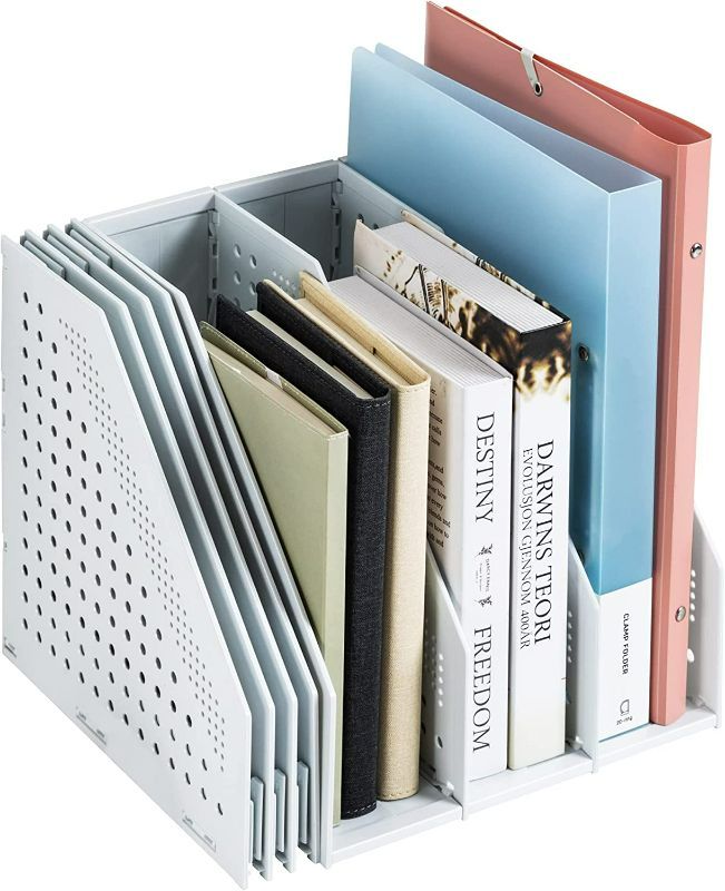 Photo 1 of Deli Collapsible Magazine File Holder, Desk Organizer Document Folder for Office Organization and Storage, 3 Vertical Compartments, Gray NEW 