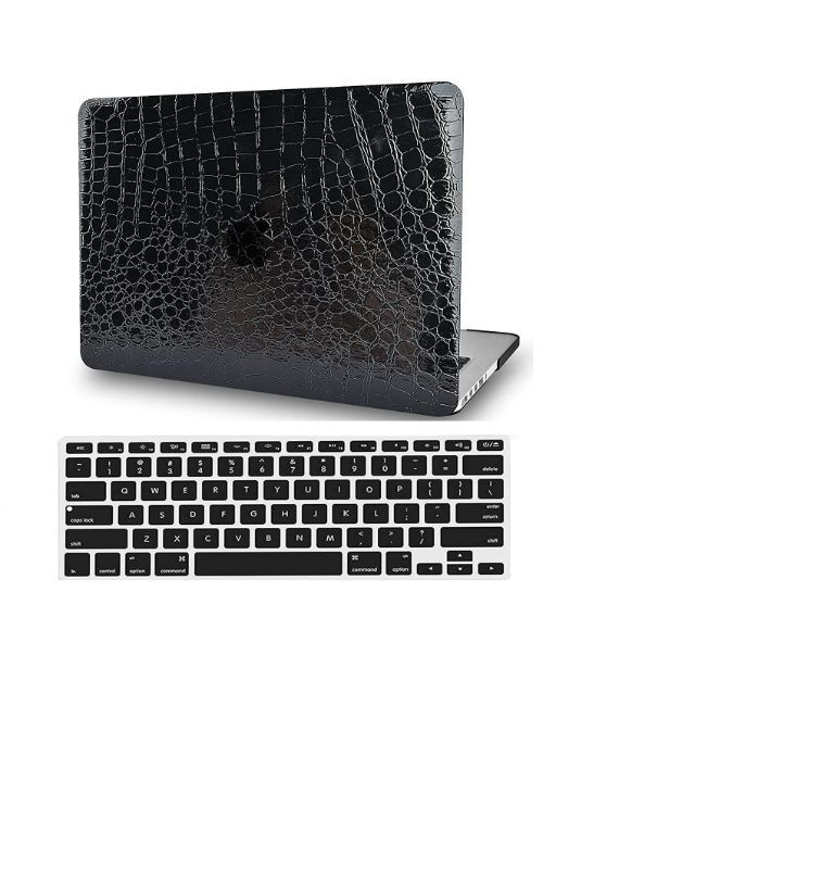 Photo 1 of Black Crocodile Leather Hard Case Compatible with MacBook Air 13 Inch Case with Silicone (Black) Keyboard NEW 