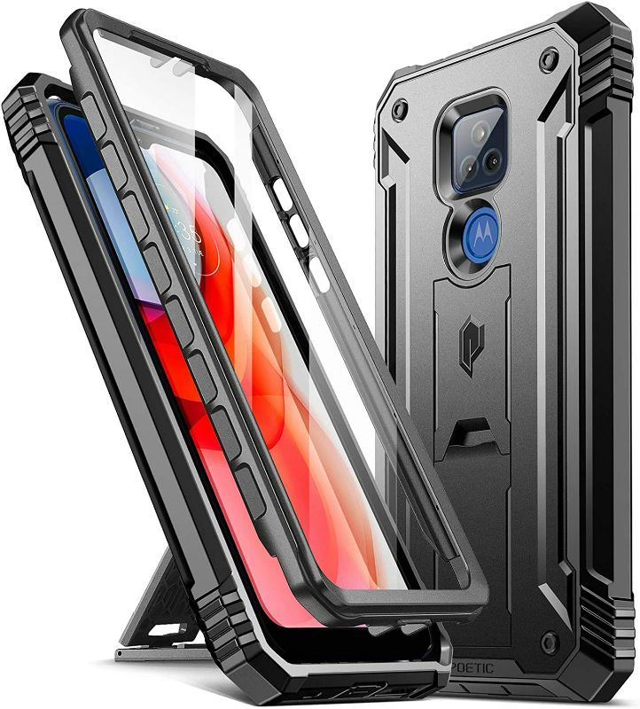 Photo 1 of Poetic Revolution Series Case for Moto G Play (2021), Full-Body Rugged Dual-Layer Shockproof Protective Cover with Kickstand and Built-in-Screen Protector,...
