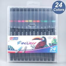 Photo 1 of SKYGLORY 24 Colors Dual Brush Pens with 0.4mm Fineliner & Fiber Brush Art Markers Water Based Ink Color Pens Supplies for Children Students Adults Drawing Coloring Sketching Calligraphy
