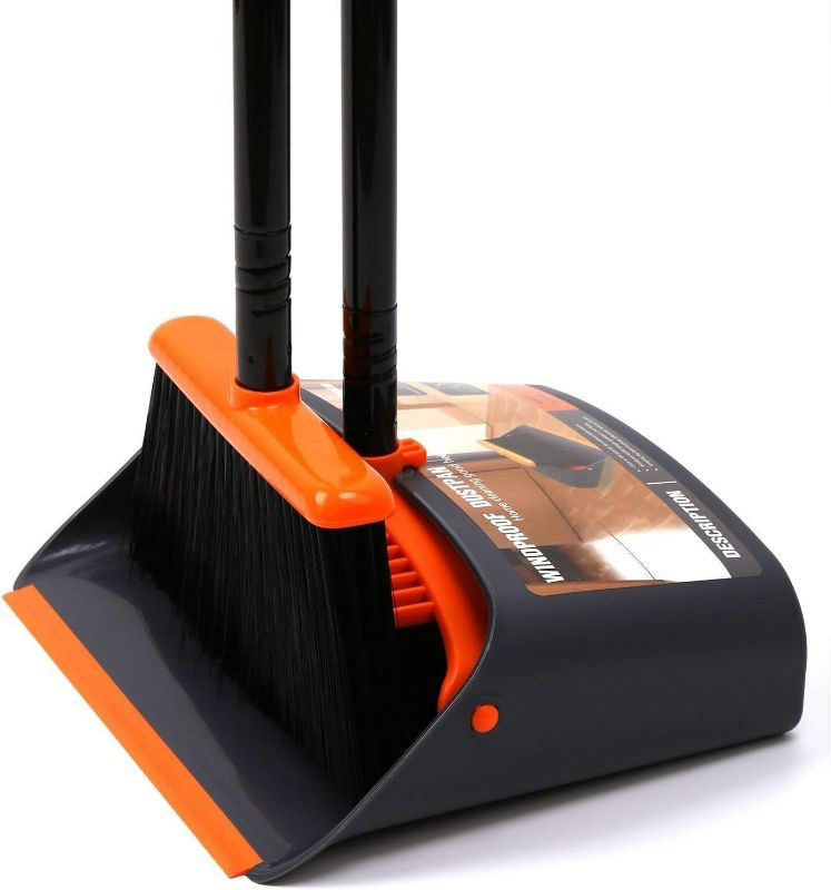Photo 1 of Broom and Dustpan Set with 52" Long Handle for Home Kitchen Room Office Lobby Floor Use Upright Stand Up Stand Up Broom and Dustpan Combo
