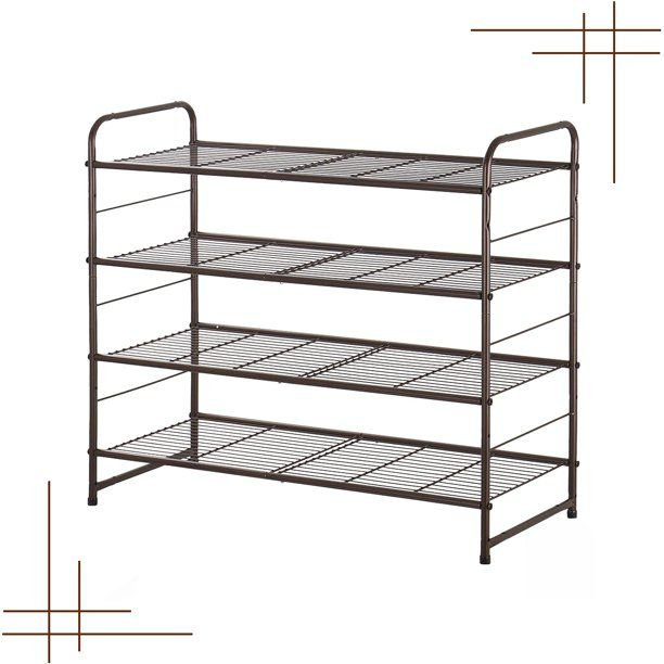 Photo 1 of Simple Trending 4-Tier Stackable Shoe Rack, Expandable Adjustable Shoe Organizer Storage Shelf, Wire Grid, Bronze