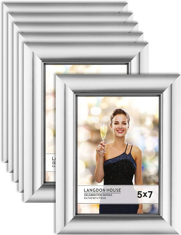 Photo 1 of Langdon House 5x7 Picture Frames (Silver, 6 Pack), Contemporary Glam Photo Frames 5 x 7, Celebration Collection
