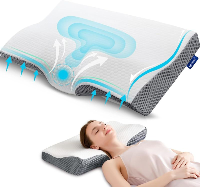 Photo 1 of QUTOOL Memory Foam Cervical Pillow for Neck Shoulder Pain Relief Contour Pillow for Sleeping Orthopedic Bed Pillow for Side Sleeper, Back, Stomach Sleeper
