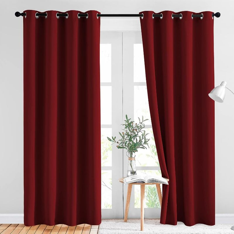 Photo 1 of NICETOWN Burgundy Blackout Curtains Grommet - Home Decorations Thermal Insulated Solid Grommet Top Blackout Living Room Panels/Drapes for Gift (One Pair, 52 x 84-Inch, Burgundy Red)
