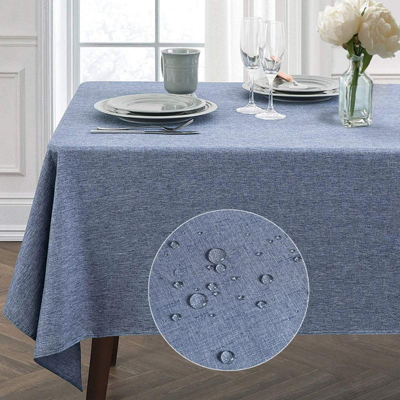 Photo 1 of JUCFHY Rectangle Table Cloth,Linen Farmhouse Tablecloth Heavy Duty Fabric,Stain Proof,Water Resistant Washable Table Cloths,Decorative Oblong Table Cover for Kitchen,Holiday (60x104 Inch,Navy Blue)
