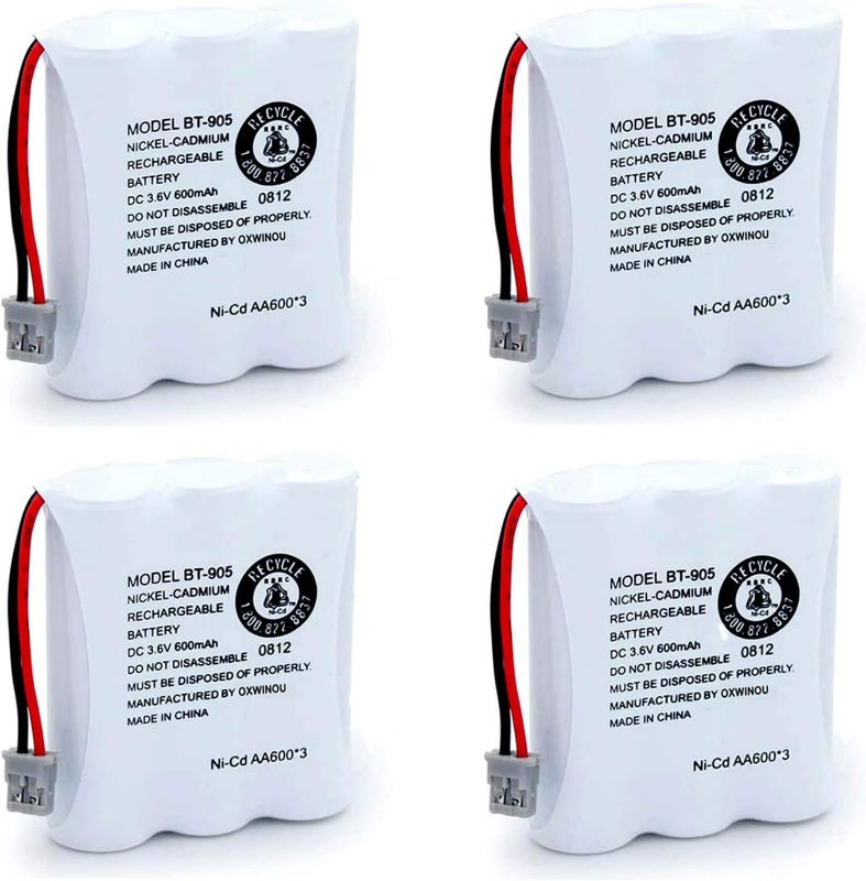 Photo 1 of OXWINOU BT-905 BT905 Rechargeable Cordless Handset Phone Battery Compatible with for BBTY0663001 BBTY-0444001 BP-800 BP-905 BT-1006 3.6v 600mAh Ni-CD (4-Pack BT905)
