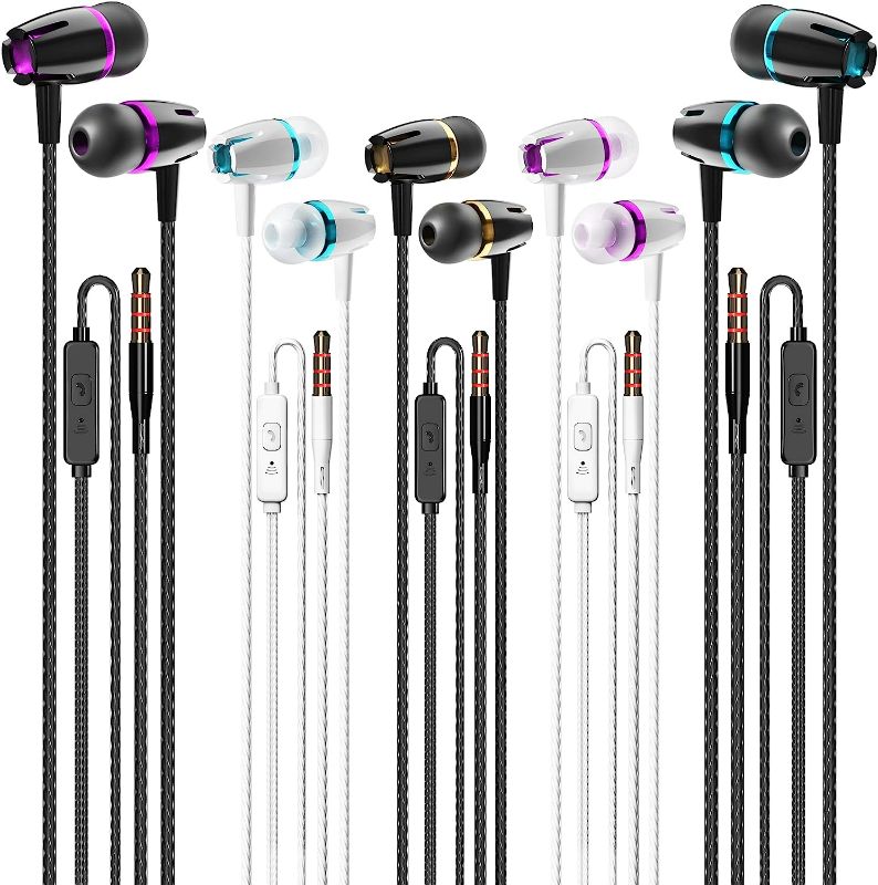 Photo 1 of Kirababy Earbuds Wired with Microphone Pack of 5, Noise Isolating in-Ear Headphones, Powerful Heavy Bass, High Definition, Earphones Compatible with Most 3.5mm Jack
