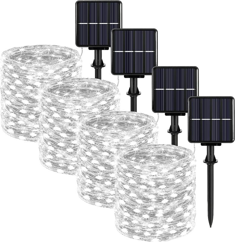 Photo 1 of Extra-long 288FT Solar Fairy String Lights, 4-Pack Each 72FT 200 LED Outdoor Twinkle Lights Waterproof 8 Lighting Modes Daylight White Silver Wire Lights for Deck Backyard Tree Garden Fence Pool Party
