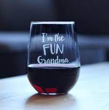 Photo 1 of Fun Grandma – Cute Funny Stemless Wine Glass, Large 17 Ounce Size, Etched Sayings, Gift Box
