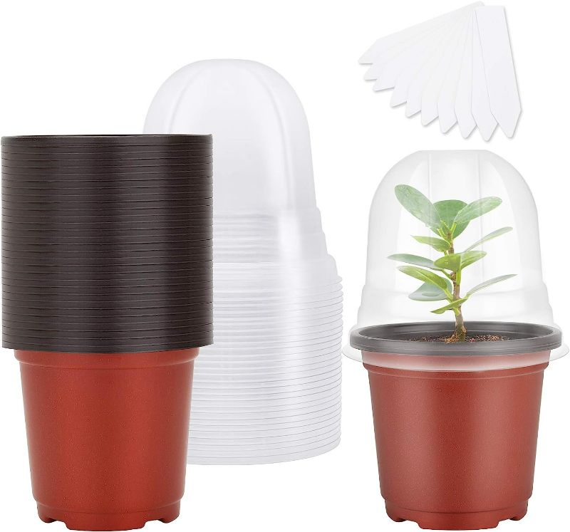 Photo 1 of MIXC Plant Nursery Pots with Humidity Dome 4" Soft Transparent Plastic Gardening Pot Planting Containers Cups Planter Small Starter Seed Starting Trays for Seedling with 10pcs Plant Labels?30 Sets
