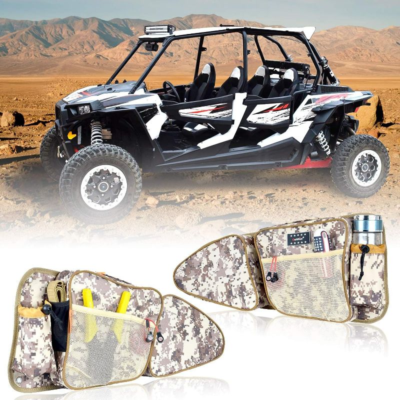 Photo 1 of Sresk RZR Side Door Bags, Offroad UTV Storage Accessories, 2 Pack Front Door Storage Bag w/ Knee Pad for 2014-2023 Polaris RZR XP Turbo Turbo S 1000 S900 with Quick Release Pouch (CAMO)
