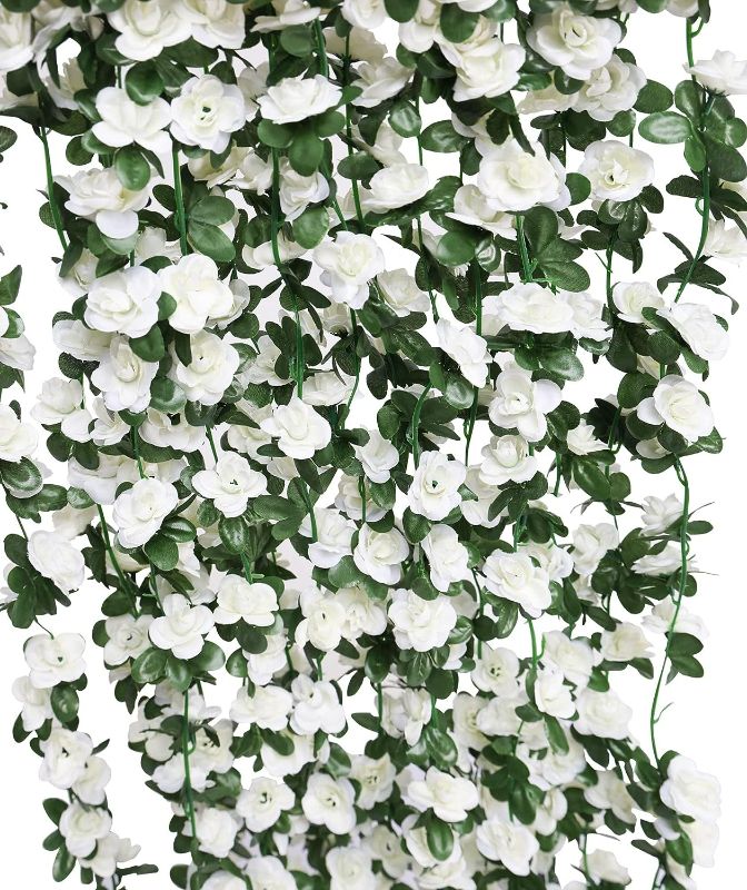 Photo 1 of 8pcs 65.6Ft Flower Garland,PARTY JOY Fake Rose Vine Artificial Flowers Hanging Rose Ivy Garland for Room Wall Decor Hanging Baskets Wedding Arch Garden Background Decor (White-8PCS)
