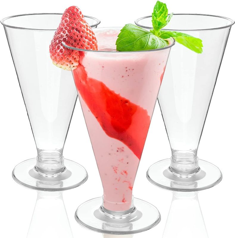 Photo 1 of Zezzxu 40 Pack Disposable Plastic Martini Glasses - 5.5 oz Tall Cocktail Glasses Clear Dessert Cups with Spoons Reusable Unbreakable Shooter Glasses for Party Parfait, Appetizer, Pudding and Trifle
