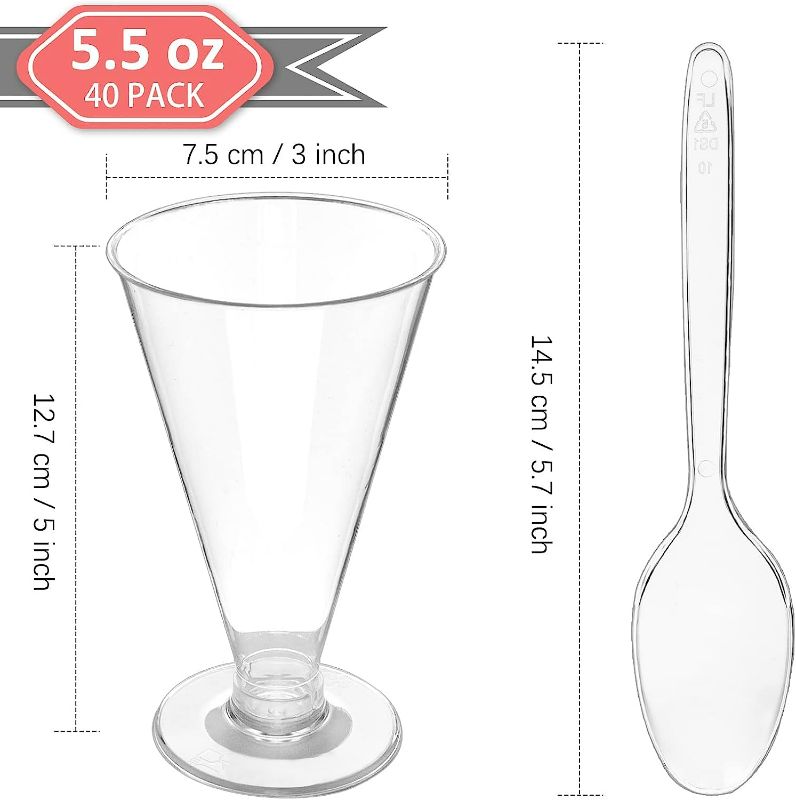 Photo 2 of Zezzxu 40 Pack Disposable Plastic Martini Glasses - 5.5 oz Tall Cocktail Glasses Clear Dessert Cups with Spoons Reusable Unbreakable Shooter Glasses for Party Parfait, Appetizer, Pudding and Trifle
