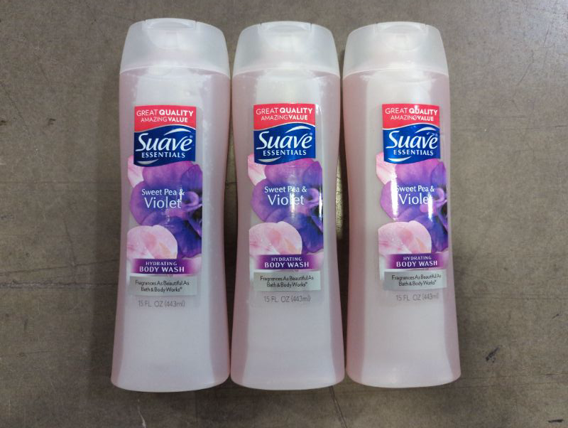 Photo 2 of Suave Essentials Body Wash Sweet Pea and Violet with Vitamin E Fragrance Bodywash and Shower Gel 15 oz - 3 Pack
