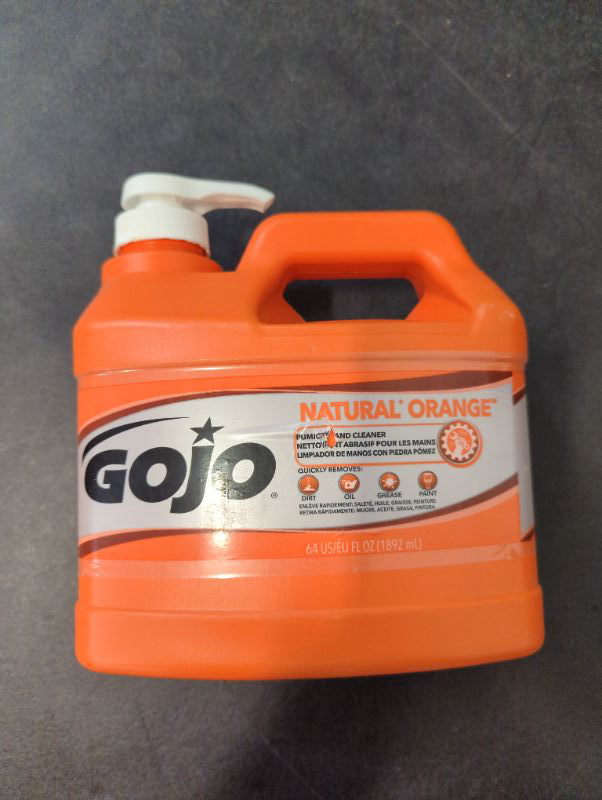 Photo 2 of GOJO NATURAL ORANGE Pumice Hand Cleaner, 1/2 Gallon Quick Acting Lotion Hand Cleaner with Pumice Pump Bottle (Pack of 1)– 0958-04