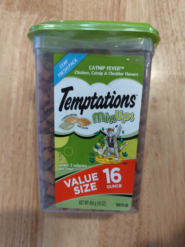 Photo 2 of TEMPTATIONS MixUps Crunchy and Soft Cat Treats, Catnip Fever, Multiple Sizes Tub 16 Ounce (Pack of 1)