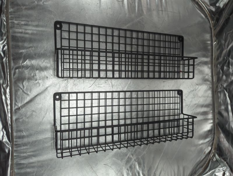 Photo 2 of Back of Door/Wall Spice Racks, 16-Inch Black Chicken Wire Hanging Kitchen Seasoning Condiment Organizer Shelf, Set of 2
