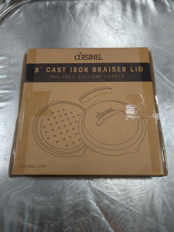 Photo 2 of Cast Iron Lid - Fits 8"-Inch Lodge Skillet Frying Pans or Braiser + Silicone Handle Holder + Care Guide - 20.32cm Pre-Seasoned Universal Replacement Cover - Indoor/Outdoor, Oven, Open Fire, BBQ Safe 8" Cast Iron Lid