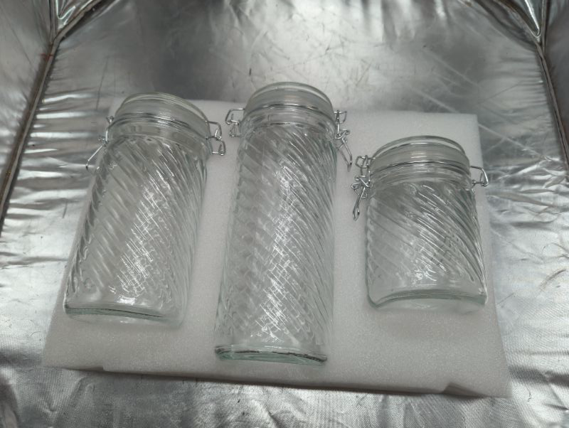 Photo 1 of Set of 3 Glass Jars - Varying Sizes - with Glass Lids - for Coffe, Pasta, Canning, etc.