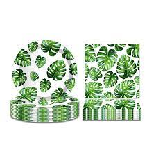 Photo 1 of Palm Leaf Party Plates, Napkins, Cups, Utensils - Serves 24 Guests - Tropical Palm Leaf Party Supplies Tableware Set Includes Palm Leaf Paper Plates, Palm Leaf Napkins for Hawaiian Luau Leaves Jungle Decor
