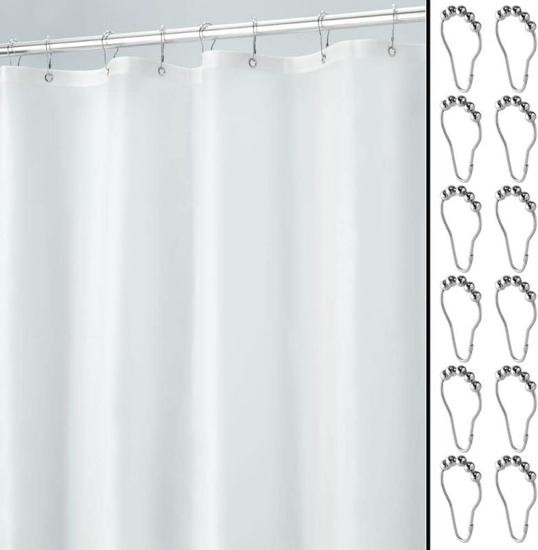 Photo 1 of mDesign Waterproof, Heavy Duty Shower Curtain, Liner - Premium Quality 10-Gauge Vinyl, with Shower Rings, for Bathroom Shower and Bathtub - 108 inches x 72 inches, Set of 2 - Frost/Brushed
