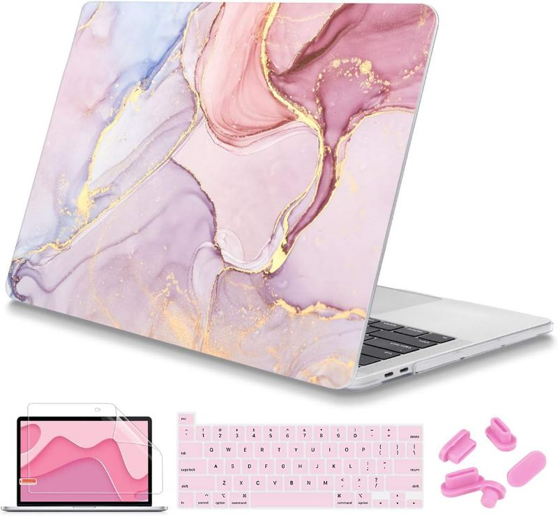 Photo 1 of Mektron Case for MacBook Pro 16 inch A2141, Pink Marble Clear Hard Shell Cover 2020 2019 Pro 16-inch with Touch bar & Touch ID w/Keyboard Cover Skin Screen Protector Dust Plug + Carrying Sleeve
