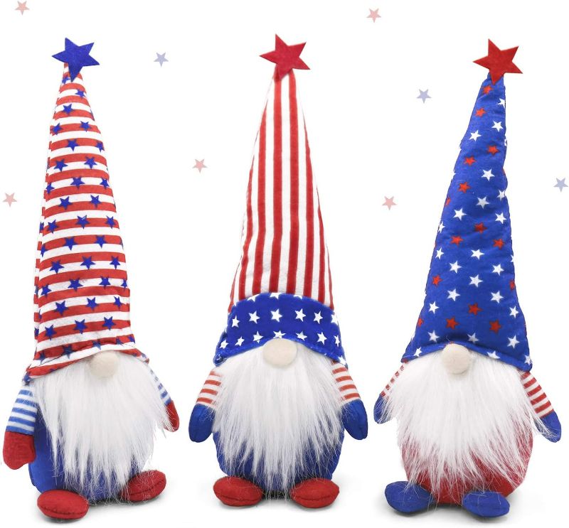 Photo 1 of Patriotic Gnomes Fourth of July Plush Tomte Figurine - American Independence Day Gift 3PCS Red White Bule Gnomes Handmade Elf Scandinavian Nisse Home Veterans Day Ornaments Tiered Tray Decorations
