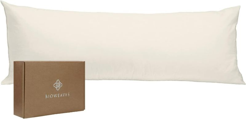 Photo 1 of BIOWEAVES 100% Organic Cotton Body Pillow Cover for Body Pillowcases 300 Thread Count Soft Sateen Weave GOTS Certified with Zipped Closure - 21" x 54", Natural
